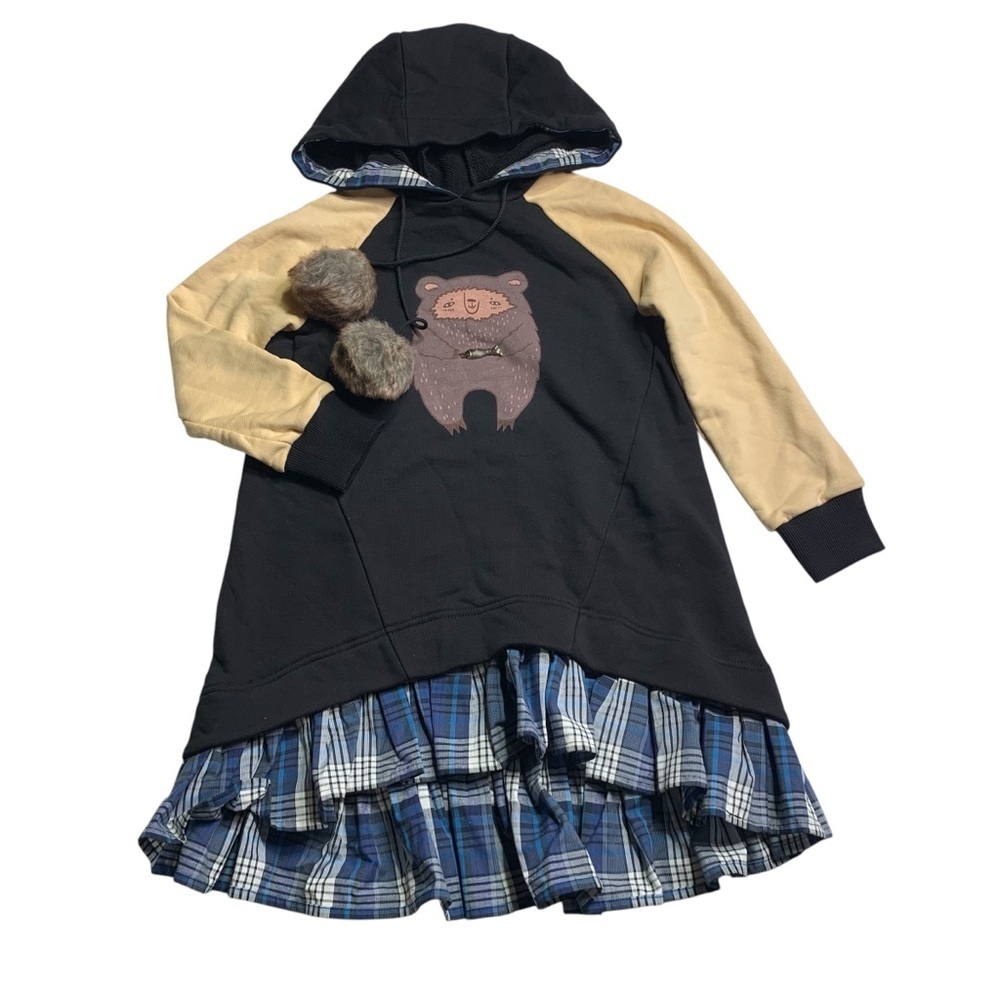 Unique‎ girls 8-10Y longline hoodie with plaid trim